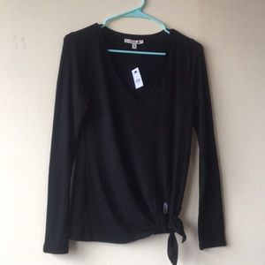 Express One Eleven Black V-Neck Tie Front Easy Tee